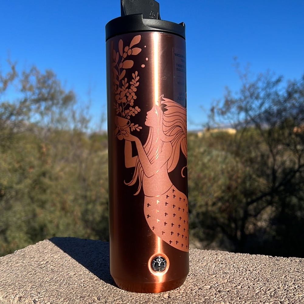 New Starbucks Rose Gold Siren Embossed Insulated Grande 16oz Coffee Tumbler